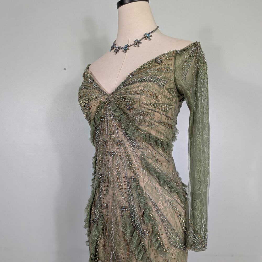 Vintage Terani Prom Dress Maxi Gown 4 Green Ruffle Fairy Princess Sleeve Evening - Picture 6 of 16